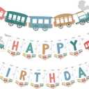 2 Pack 6 Feet Train Birthday Party Banner Decorations Retro Train Happy Birthday Garlands for Railroad Steam Vintage Party Supplies