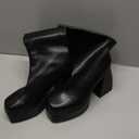 Womens Mid Calf Knee High Boots High Heel Round-Toe Side Zipper Punk Style Shoes Combat Boots For Women (9, Black)