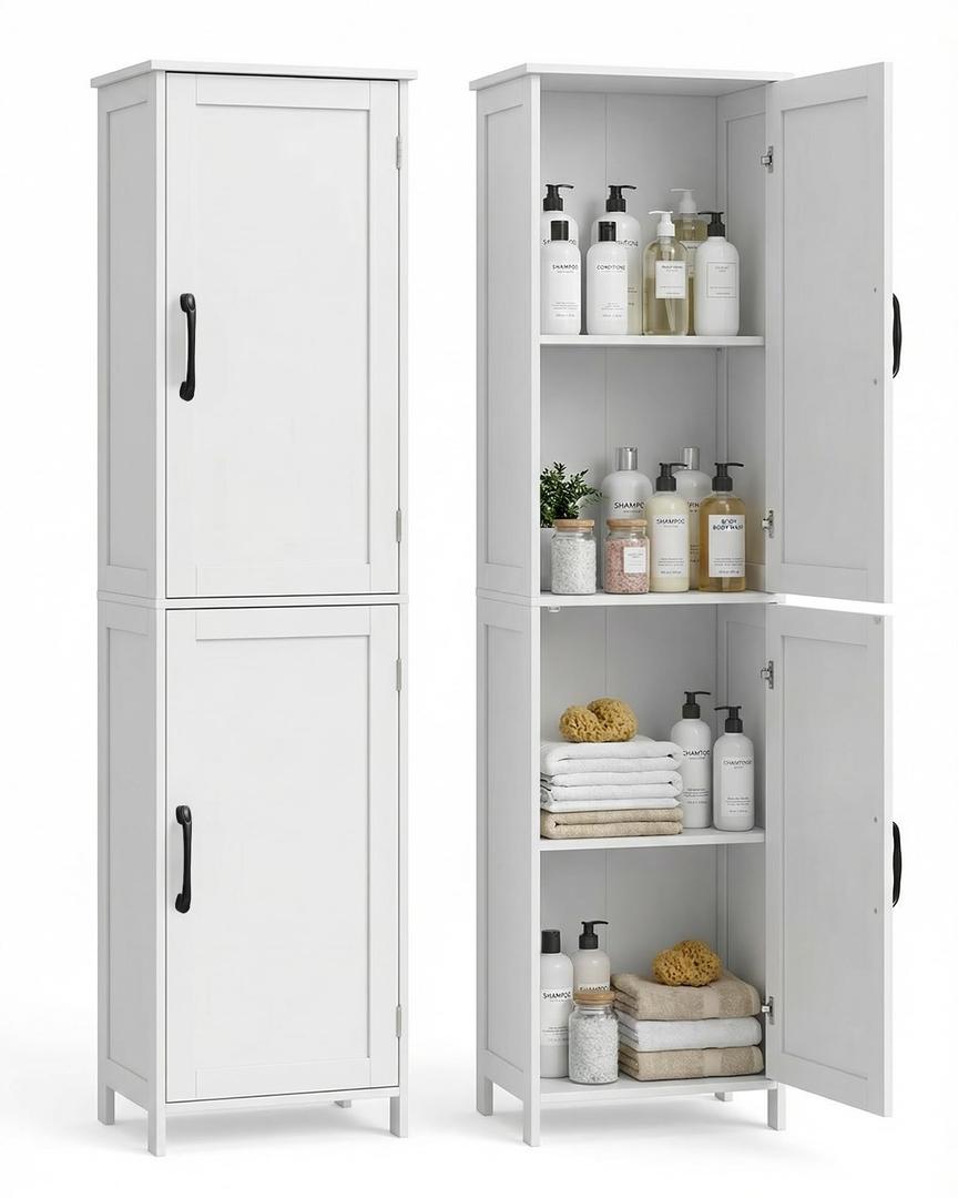 Cozivellia Tall Bathroom Storage Cabinet, Freestanding Linen Cabinet with 2 Doors & Adjustable Shelves, Floor Storage Cabinet for Bathroom, Living Room, Kitchen, White, 15.8" W