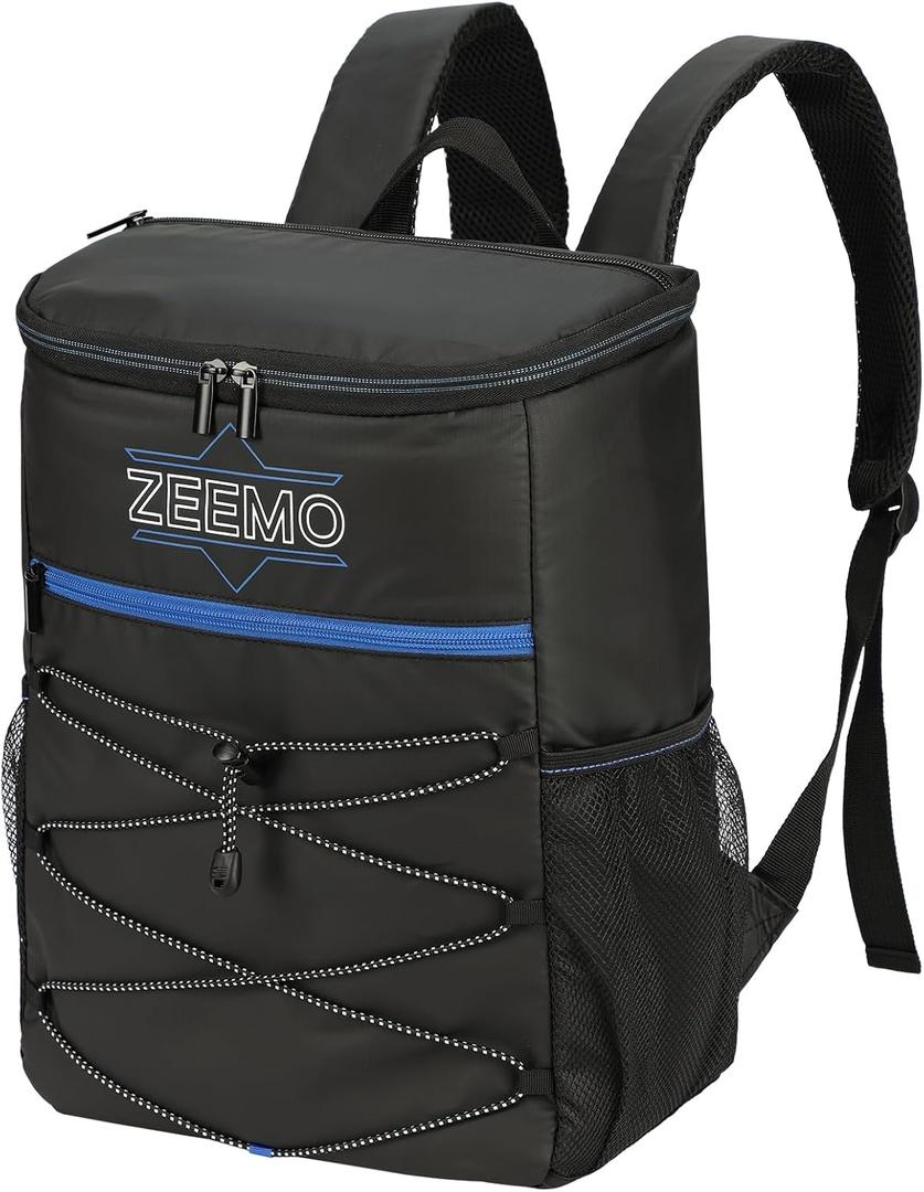 ZEEMO Backpack Cooler, Insulated Leak Proof Lunch Bag, Large Capacity Lightweight Rucksack for Picnic, Beach, Backyard, Black
