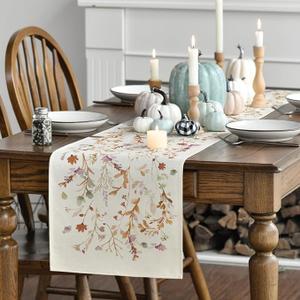 Artoid Mode Wildflowers Bloom Flowers Spring Table Runner, Seasonal Summer Floral Kitchen Dining Table Decoration for Home Party Decor 13x72 Inch, Brown