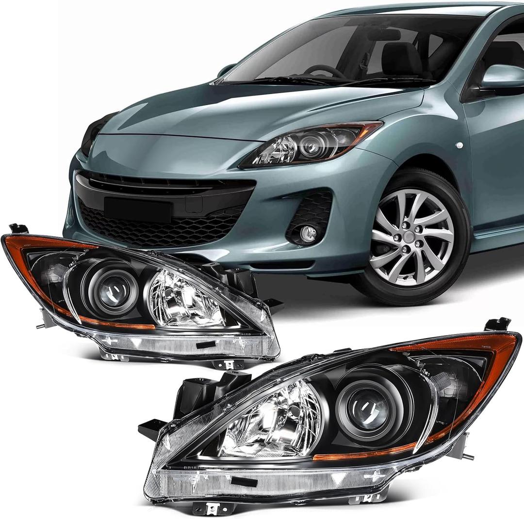 SCITOO Headlight Assembly Fits For 2010-2013 for Mazda 3 Headlamp Driver and Passenger Side