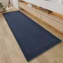 RESARE Waffle Bathroom Runner Rugs, Super Absorbent Bath Mat Non Slip Washable Quick Dry, Upgraded Ultra Soft Boho Bath Rugs with Tassels for Hallway Bedroom Laundry Room, 2'x6'(24"x72"), Navy