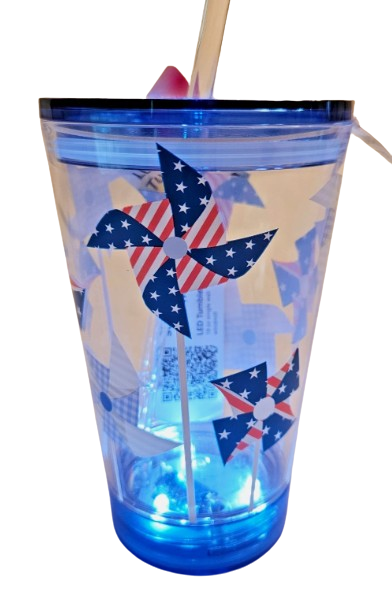 Built Luum Light Up Tumbler Straw Windmill Design Red White Blue 18 oz Patriotic (Pack of 2)