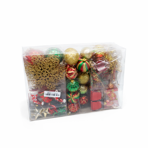 Set of Red and Green Christmas Baubles Various Models & Sizes 