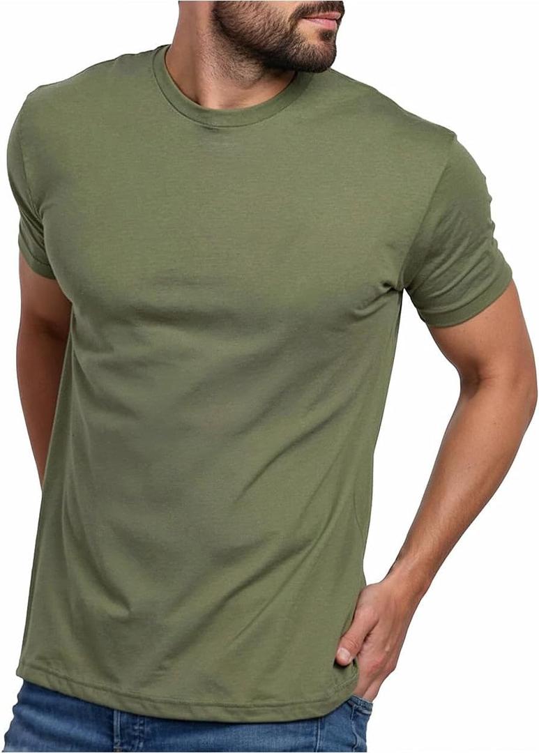 INTO THE AM Men's T-Shirts Soft Cotton Blend Crew Neck Tee  Athletic Fit Plain & Logo Basic T-Shirt for Men (Medium, Olive Green Heather)