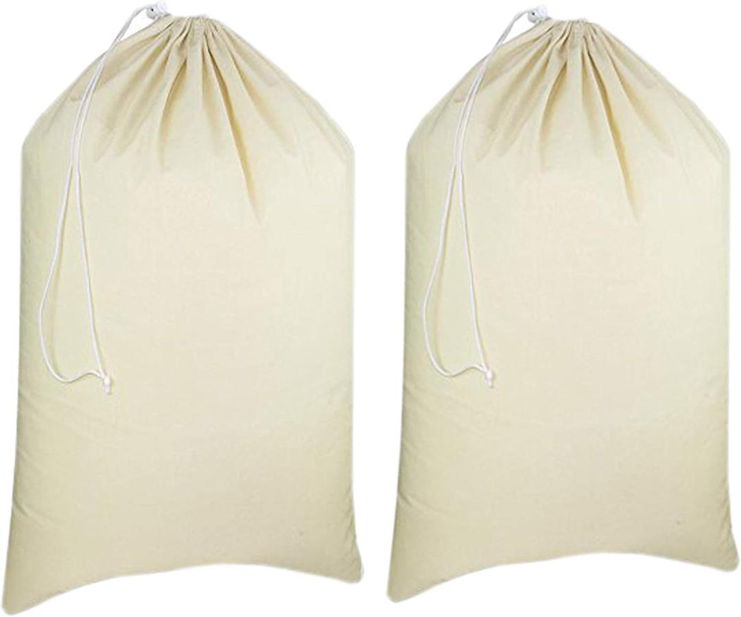 Urban Villa Laundry Bags 2-Pack 28x36" Extra-Large Cotton Canvas Heavy Duty Washable Durable Travel Laundry Sacks with Drawstring Closure Reusable Hamper Liners for Dirty Clothes Delicates & Lingerie (Natural)