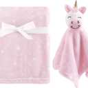 Hudson Baby Unisex Baby Plush Blanket with Security Blanket, Pink Unicorn, One Size