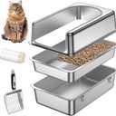 XXL All Stainless Steel Sifting Litter Box for Pine Pellets,Sifting Cat Litter Box with Lid,16''High Sides Metal Sifter Litter Pan System for Big Cats,Odor Control,Easy to Clean