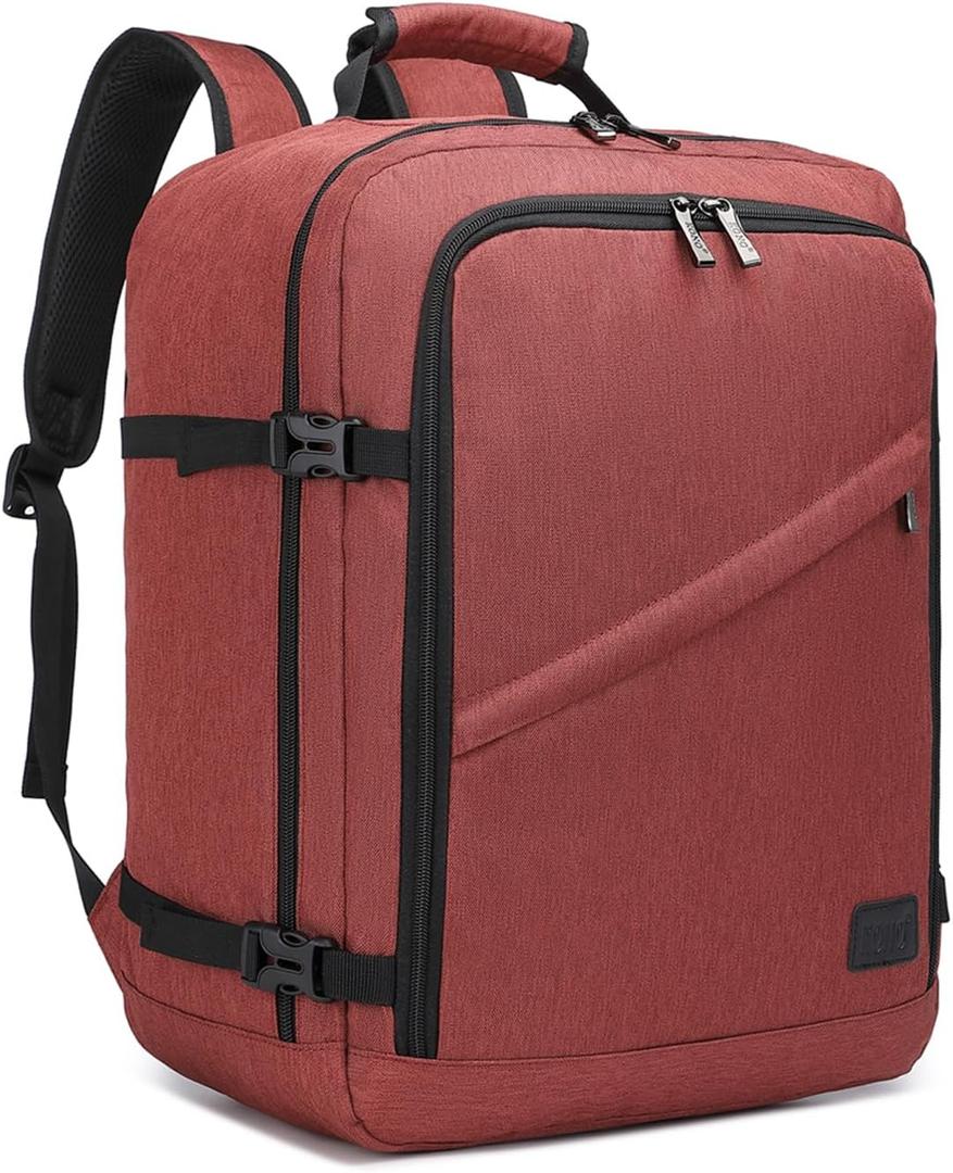 Kono Carry on Backpack, 18" Airplane Approved Under Seat Travel Backpack for Men and Women, Waterproof Lightweight Daypack for Flight 30L (Burgundy Red, Medium)