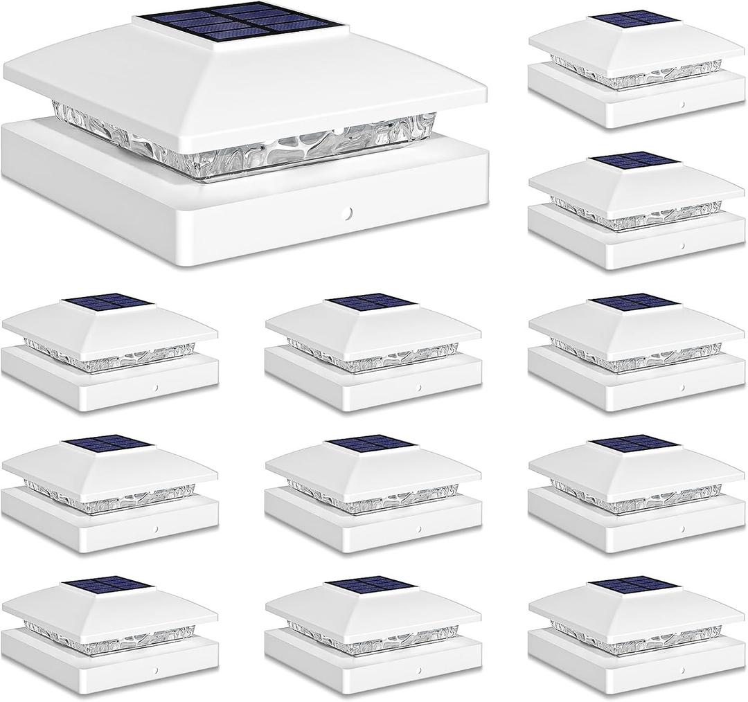 Solar Post Cap Lights Outdoor 12pack, White Waterproof Solar Powered Deck Fence Post Lights Fit 4x4 Wood/Vinyl Posts, Bright Warm White Solar Post Lights Decorate Deck, Patio, Porch, Fence