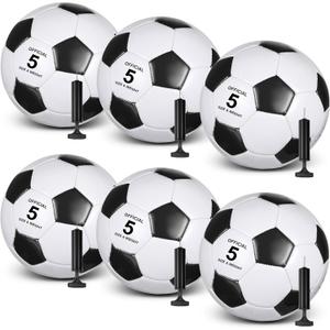 6 Pcs Soccer Ball Bulk Size 5/4/3 Deflated Soccer Balls with Pump for Youth Adult Game Training Practice Football for School Sports Game Birthday Gift Party (Classic)