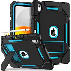 Grifobes for iPad A16 Case 11th Generation 11 inch 2025 / iPad 10th Generation Case 10.9 inch 2022, Heavy Duty Military Grade Shockproof Cover with Pencil Holder for i Pad 11/10 (Black, SkyBlue)