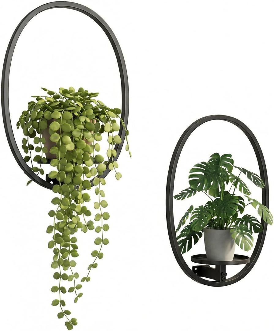 2 Pack Plant Stand Indoor Outdoor Hanging Planters for Plants Wall Plant Holder for Indoor Plants Plant Frames Wall Decor for Livingroom Bedroom Balcony Patio (Medium-Oval)