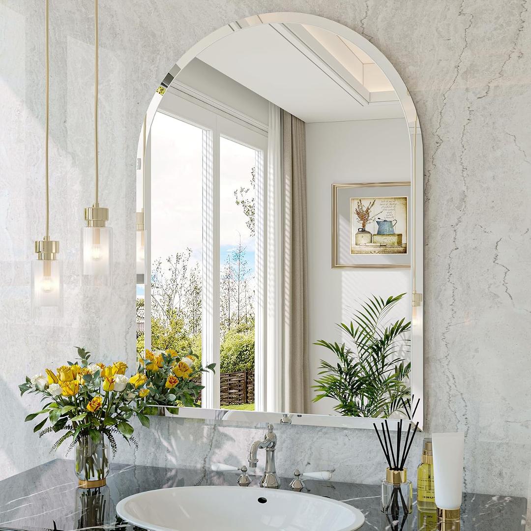 Frameless Arched Mirror, 18"x26" Beveled Arch Vanity Mirrors for Bathroom, Wall Mounted Arched Mirrors for Bedroom, Entryway, Living Room