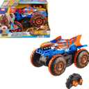 Hot Wheels Monster Trucks Remote Control Toy Vehicle, Large-Scale RC Tiger Shark Climber with 3 Modes of Play for Racing, Climbing & Stunting