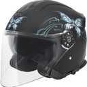 VCAN V88 3/4 Open Face Motorcycle Scooter Helmet ECE & DOT Approved (Small, Matte Black Butterfly)