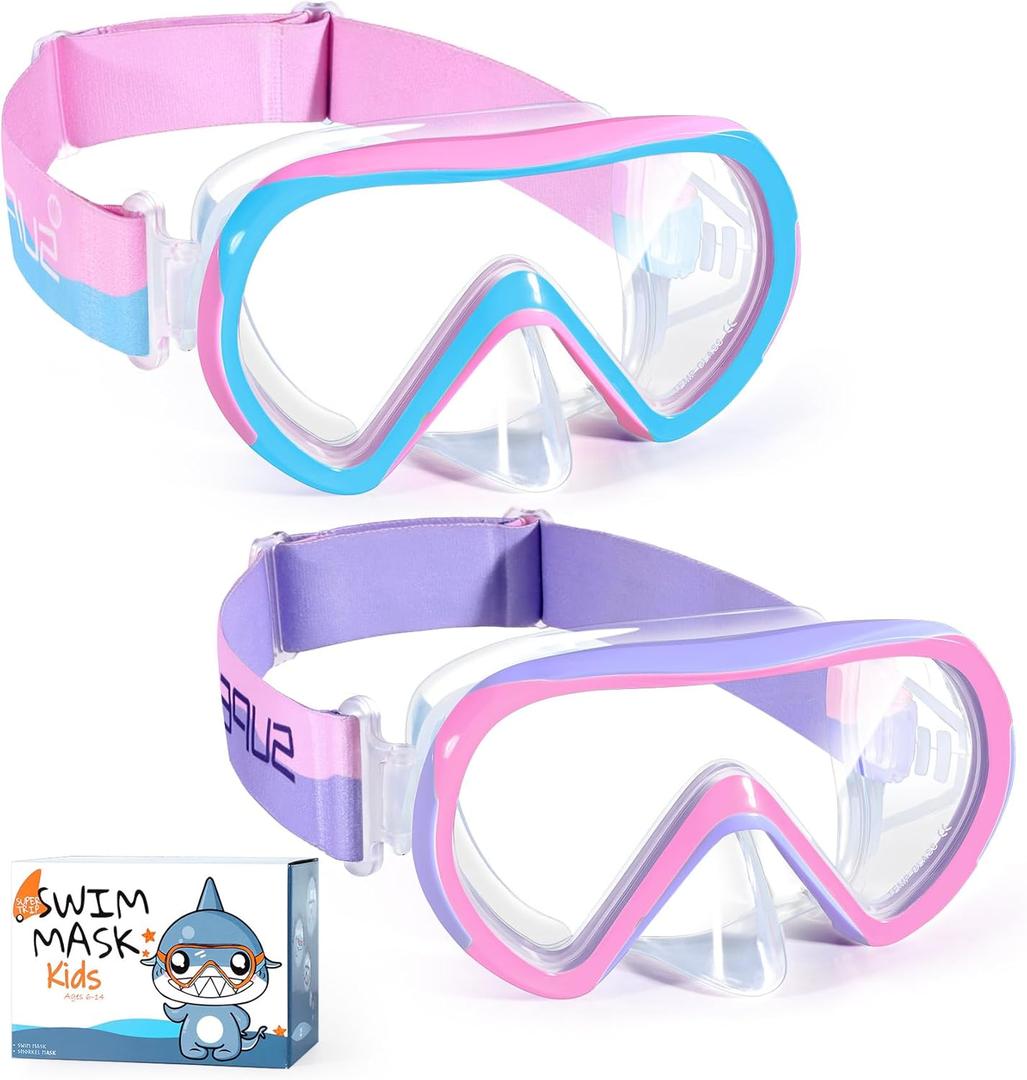 Supertrip Kids Swim Goggles with Nose Cover for Ages 6-14, Tempered Glass Fabric Strap Swimming Snorkel Mask for Pool Beach