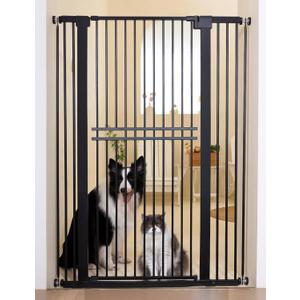 No Pawblems 55" Extra Tall Pet Gate for Cat/Dog, 29-40" Wide Auto Close Tall Dog Gate for Doorways/Hallways, 1.37" Ultra Narrow Spacing, NO Drilling Pressure Mounted, Black