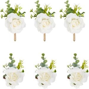 Meldel White Ivory Rose Wrist Corsage Boutonniere for Men Wedding Wrist Flower Corsage Hand Flower for Bride Bridesmaid Prom Decor Paty Girl