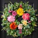 Waipfaru Spring Wreaths for Front Door Outside, 24in Summer Wreaths Easter Wreath, Large Front Door Wreath with Peony Dahlia Rose Flower Green Eucalyptus Leaves Farmhouse Outdoor Porch Home Decor