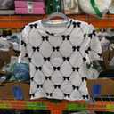 WDIRARA Women's Bow Print Short Sleeve T Shirts Crew Neck Tee Going Out Fitted Tops L