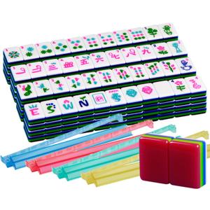 4-Layer Mahjong Tile Set 1.2-inch Rose Red 166 American Mahjong Tile Set with 4PCS Mahjong Racks with Pushers