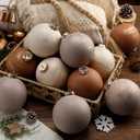 Yunlly 12 Pcs Neutral Textured Christmas Ball Ornaments Rustic Earth Toned Xmas Ornaments Antique Farmhouse Modern Christmas Decor for Tree Home Decor(Brown,Ivory,4 Inch,Rustic)
