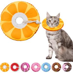 Cat Cone Collar Soft, Adjustable Cat Recovery Collar for Small Medium Large Cats, Cute Donut E Collar After Surgery, Anti-Lick Wound Healing Elizabethan Cone for Kittens (Orange, Medium)