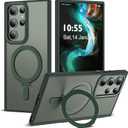 for Samsung Galaxy S23 Ultra Case with Magnetic Invisible Ring Stand, Compatible with MagSafe, Military Drop Protection Translucent Matte S23 Ultra Phone Case for Men and Women, Green