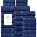 100% Cotton Bath Towel Set of 24-6 Bath Towels, 6 Hand Towels, 12 Wash Cloths, Sustainable, Soft, Highly Absorbent, Combed Cotton 24 Piece Set for Hotels, Spa, Bathroom, Dorm, Navy Blue, Towel Set - Pack of 24
