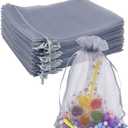 100PCS Silver Gray Organza Bags - 5X7 inches Sheer Mesh Drawstring Gift Bags for Wedding, Baby Shower, Party Favors (Grey)