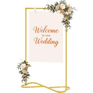OUSHENG Wedding Welcome Sign Stand, Easel Poster Holder Metal Pictures Photo Board Rack with Heart Base for Reception Party Display Decor Decorations, Gold