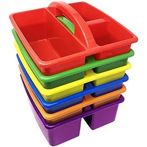 Podzly Classroom Caddy Organizer - Pack of 6 with 3 Compartments and Handle - Ideal Table Caddy for Classroom Supplies in Kindergarten - Classroom Storage Bins for Art and Craft Teachers