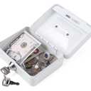 Decaller Mini Cash Box with Lock and Slot, Metal Coin Bank Piggy Bank for Adults & Kids, 4.9" x 3.7" x 2.3", White