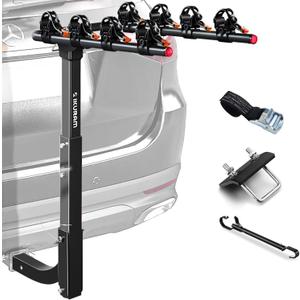 4 Bike Rack Bicycle Carrier Racks Hitch Mount Double Foldable Rack for Cars Truck SUV Fits 2" Receiver, Tie Down Strap, Anti-Rattle Hitch Tightener & Bicycle Cross-bar Adapter for Kids Bike