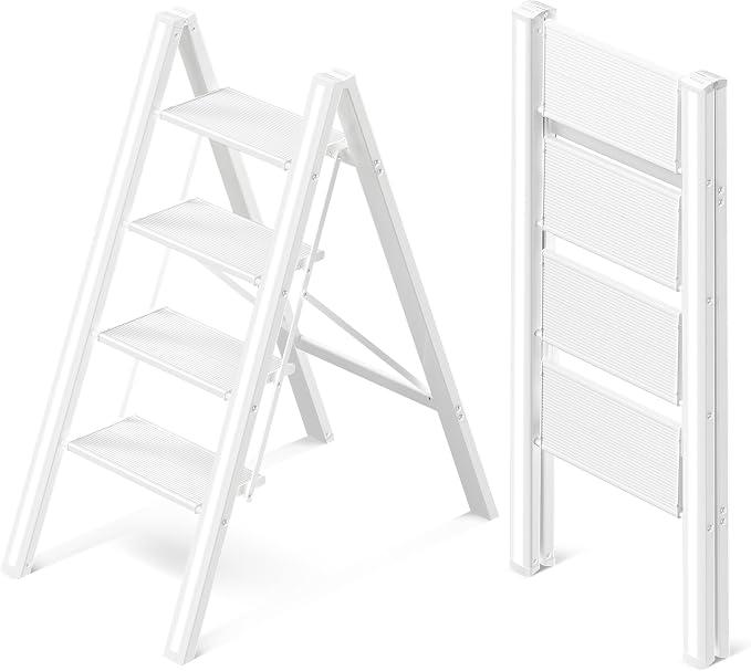 GameGem 4 Step Ladder, Folding Step Stool with Anti-Slip Wide Pedal