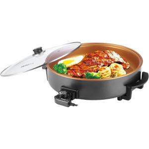 16" Extra Large Electric Skillet with lid, Ceramic Nonstick Coating Electric Frying Pan, 1500W Quick & Even Heating, 5 Adjustable Temperature Control, Tempered Glass Lid & Cool-Touch Handles