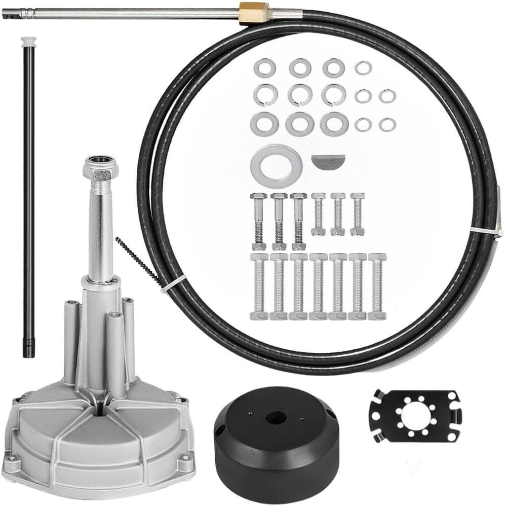 Boat Steering System Kit 3/4'' Shaft with Stainless Steel 84 gear Applicable to all outboard motor mechanical steering systems M66 9FT cable