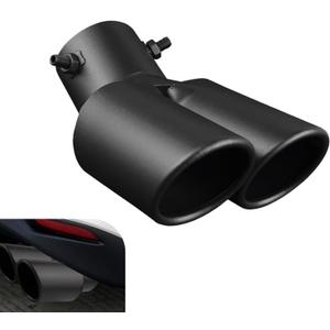 Dual Exhaust Tip, 2.48" Inlet Double Outlet Car Muffler Exhausts with Bolt, Stainless Steel Bending Anti-collision Auto Tail Pipe Muffler Tip, Universal Pipe Modification Accessory (Black)