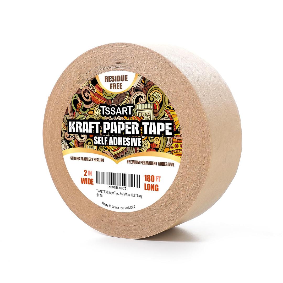 Kraft Paper Tape K49- Self Adhesive Brown Frame Backing Tape Packing Tape with Oxidation Resistance for Picture Framing, Masking, Sealing and Packaging Use - 2inch Wide 180FT Long