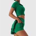 2 Piece Tennis Dress for Women High Waist Pleated Tennis Skirt with Shorts Short Sleeve Crop Golf Workout Skirts Sets (Green, XL)