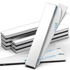 8 Pack Magnets, Caturledas Heavy Duty Strong Rare Earth Neodymium Magnets with Double Sided Adhesive, Rectangular Bar Magnetic Strip for Fridge Kitchen Garage Office Science Craft, 60x10x3 mm, Silver