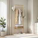 KaKaBB Gold Clothing Rack with Shelves, Coat Racks Freestanding with Marble Base, Clothing Rack for Hanging Clothes, Gold Garment Rack for Boutiques, Bedroom (2 tier, 31.5")