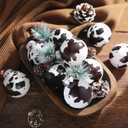 Syhood 12 Pcs Cowhide Printed Christmas Ball Ornaments 2.4 Inch Plastic Western Cow Ornaments Country Western Party Decorations Rustic Holiday Xmas Baubles for Tree Home Gift