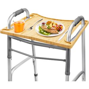 Walker Table, Bamboo Walker Tray for Walkers for Seniors with Cup Holder Foldable Mobility Table Tray for Folding Walkers
