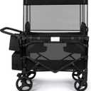 Wagon Stroller for 2 Kids, High Seat & 5 Point Harness, Foldable All-Terrain Wagon for Toddler with Canopy, Parent Organizer, Shoulder Bag, Adjustable Handlebar, Ultimate Double (Black, W2-M)