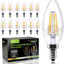 12 Pack E12 Dimmable 60W Equivalent LED Chandelier Light Bulbs, 4.5W Clear 2700K Soft Warm White 500LM B11 Vintage Filament Candle Light