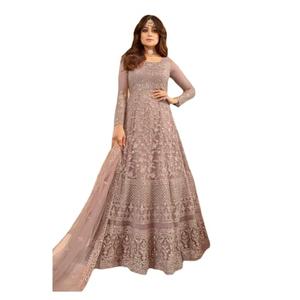 Heni Fashion Indian Pakistani Party Wear Wedding Wear Designer Net Embroidered Long Anarkali Suit Anarkali Gown For Women Purple, L