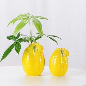 Cute Small Vase for Fresh Flowers, Ceramic Lemon Vase for Small Flowers, Decorative Plant Pot Home Decor Table Centerpiece for Living Room, Bedroom, Kitchen, Office Desk, Unique Gift Idea (Yellow L)
